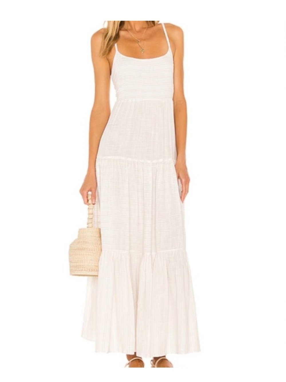 L*SPACE Santorini Tiered Tie Back Boho Beach Resort Maxi Dress Sz M